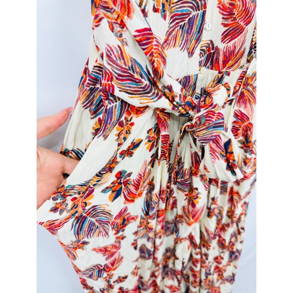 Free People Wide Leg Jumpsuit Size XS Boho Floral Front Tie Cropped Belted - Picture 8 of 15
